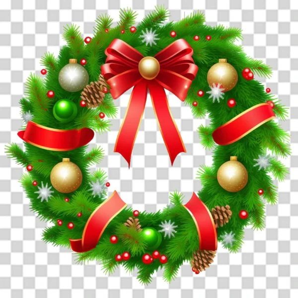 Christmas Wreath with red ribbons Transparent PNG